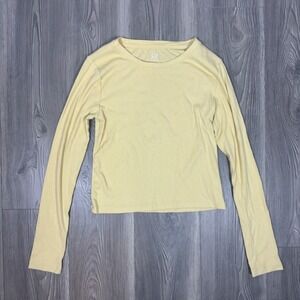Gap Ribbed Pale Yellow Ribbed Long Sleeve Top - SIZE L Fitted